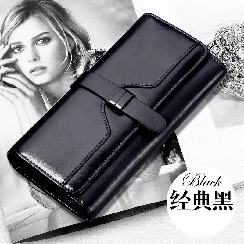 

HANYUNA BRAND Oil Wax Genuine Leather Wemen Wallet Big Capacity Multi-Functional Ladies Wallet Lont-type Modern Female Wallet