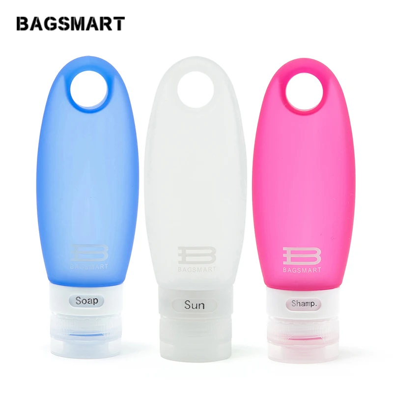 

BAGSMART 98ml Toiletry Travel Containers for Lotion Shampoo Travel Bottles for Emulsion Small Empty Bottles 3pcs with Hanger