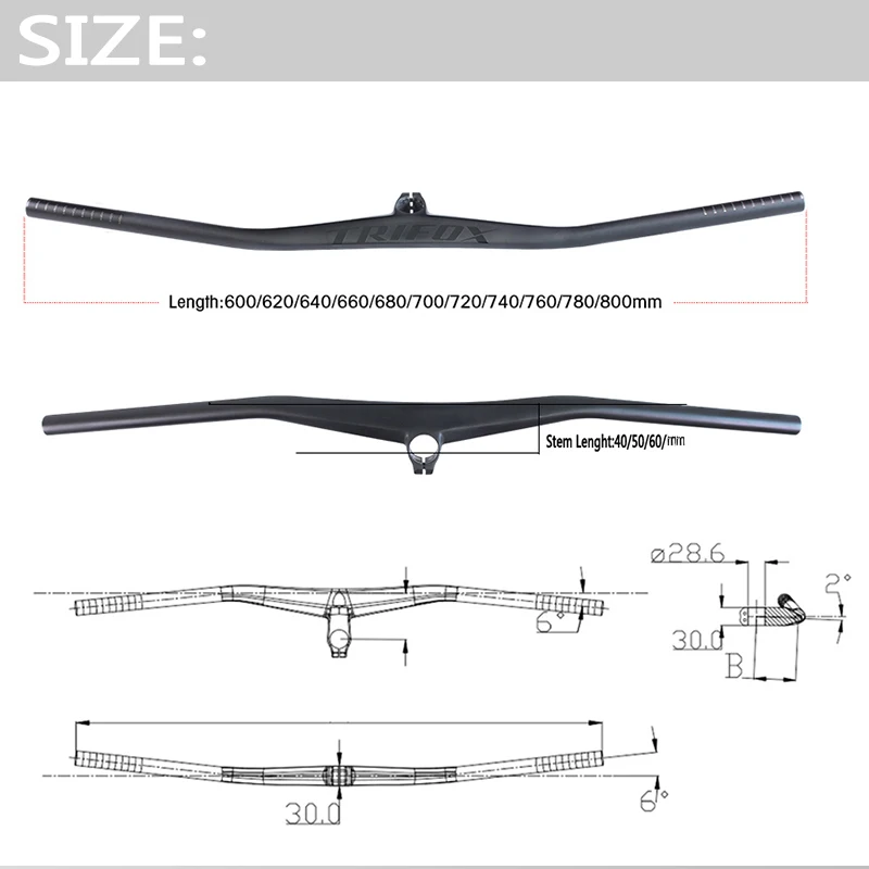 MTB Handlebars Bicycle Handle Carbon Integrated Stem TRIFOX -2 Degree One-shaped