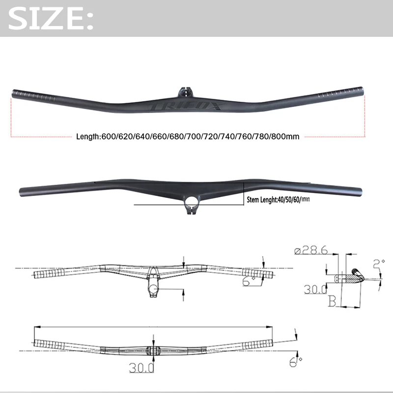 TRIFOX углеродный руль для велосипеда manillar carbono mtb Riser-2 градуса однообразный интегрированный со стержнем черный углеродный руль для велосипеда