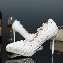 Elegante Weiße Perle Modellierung High Heels Party Komfortable Brautschuhe Hochzeit Schuhe Spitz Dünne Ferse Brautjungfer Schuhe