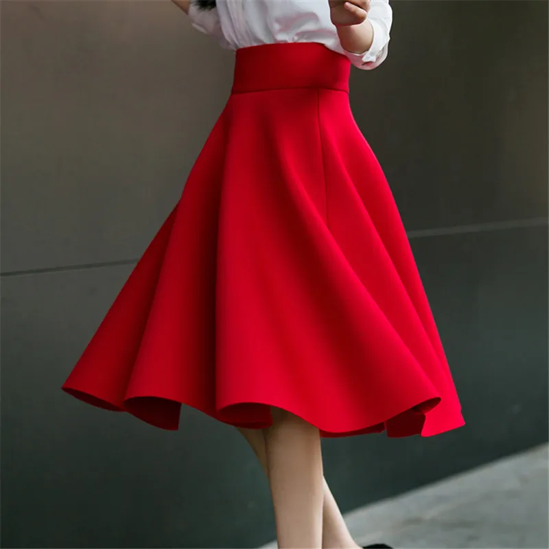 6XL размера плюс юбка с высокой талией юбки женские белые до колена низ плиссированная юбка Saia Миди Черный Красный Синий