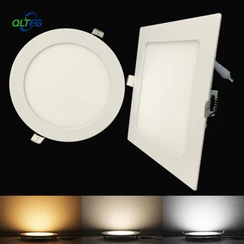 초박형 LED 패널 다운라이트, 원형 및 사각형 LED 천장 매립형 조명, AC85-265V LED 패널 조도 조절 램프, 3W, 6W, 9W, 12W, 15W, 18W