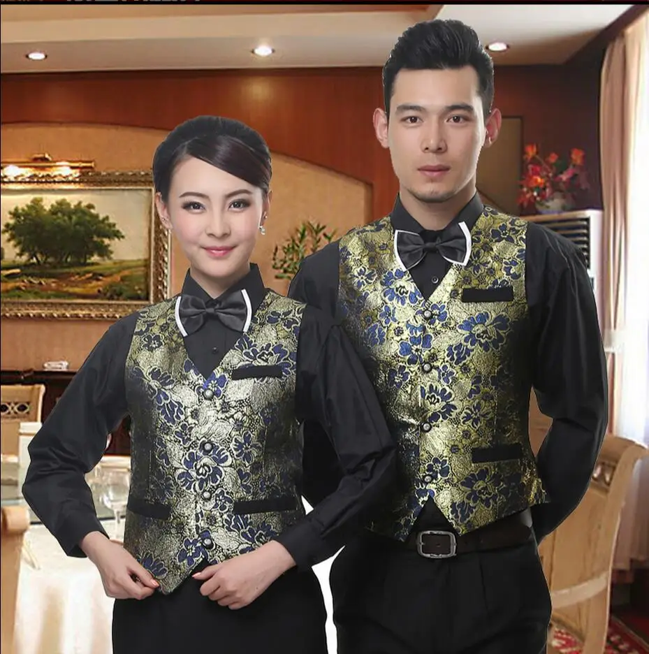 L 4XL 2017 New Bars Waiter KTV hotel shiny vest Western restaurant