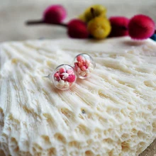 Un Par Rojo Rosa Blanco Babysbreath Flores naturales 925 Pendientes de Plata Esterlina Para Las Mujeres de Joyería de Moda de Corea Bohemia Linda