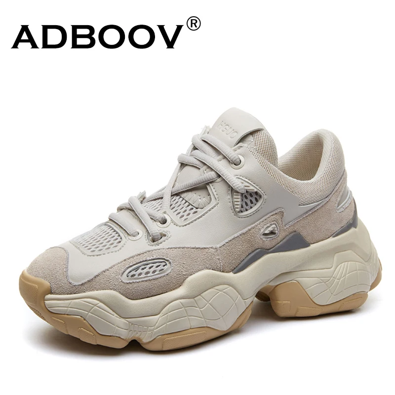 Billige ADBOOV Neue Atmungsaktive Chunky Plattform Turnschuhe Frauen Kuh Wildleder Schuhe Frau Trendy Trainer Weibliche Schuhe Korb Femme