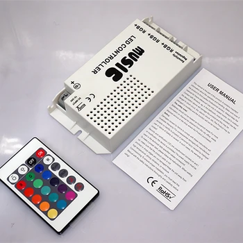 

DC12-24V 24key Wireless IR Remote Control LED Music Sound Control RGB with 3 Channels 9A led Controller Dimmer for RGB Strip