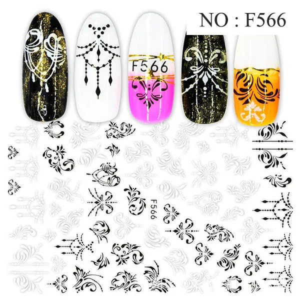 1pcs Nail sticker Art Decoration Slider Black Flower Leaf Adhesive Design Water Decal Manicure Lacquer Accessoires Polish Foil - Цвет: F566