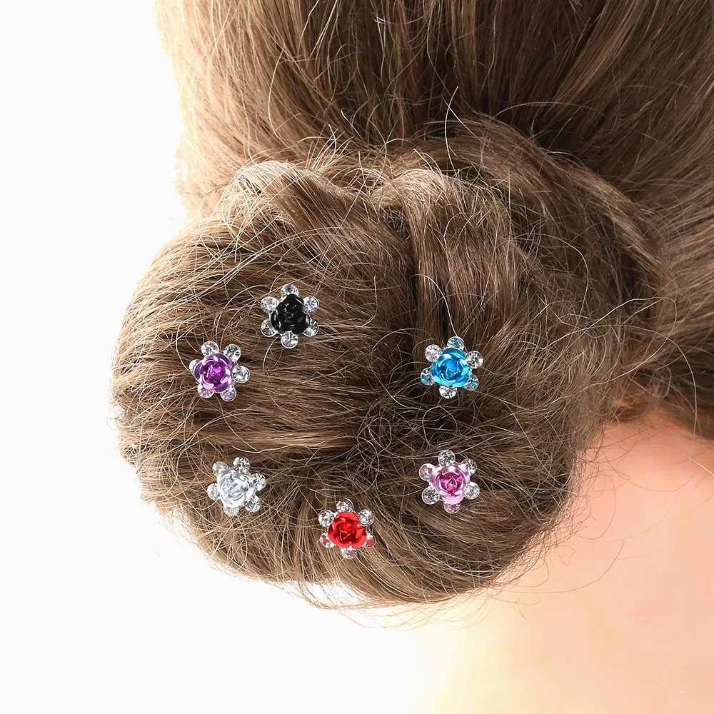 20Pcs/pack Wedding Bridal Clear Crystal Rhinestone Rose Flower Hair Clips Hair Accessories Jewelry Barrettes Headwear for Women