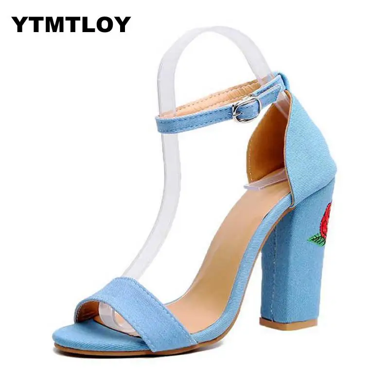 

2019 Summer Women Shoes High Heels Gladiator Sandals Pearl Buckle Strap Pumps Point Toe Sexy Sandalia Feminina Embroider