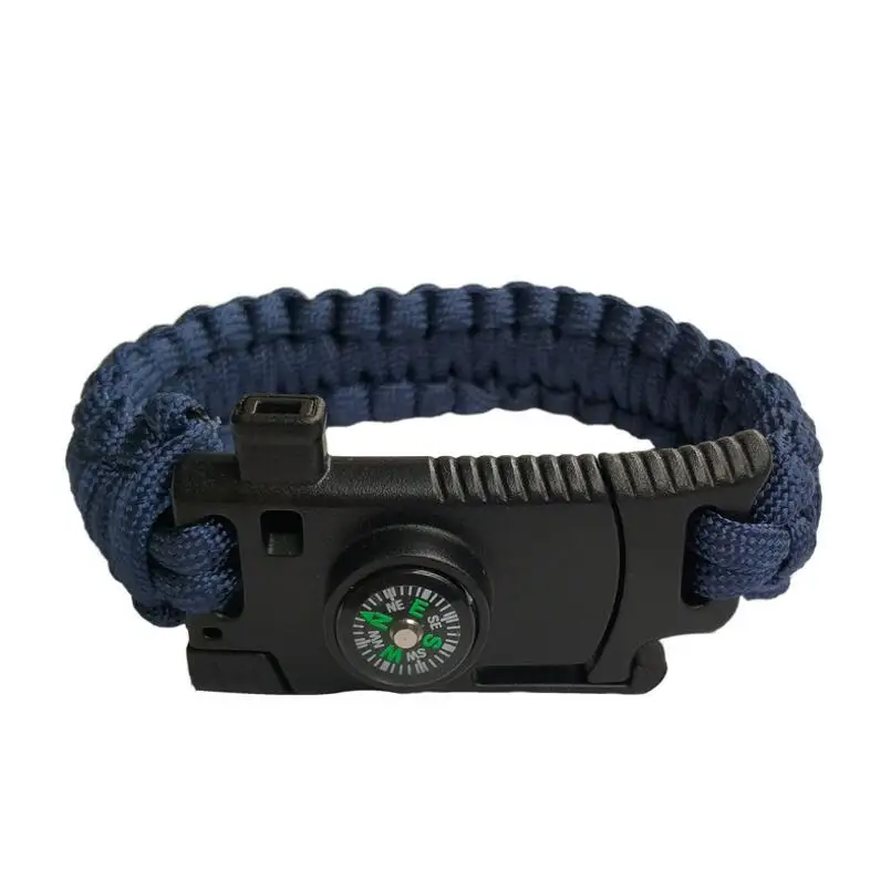 Navy Blue Военный аварийный плетеный браслет для выживания для мужчин и женщин Паракорд для отдыха на природе спасательная Веревка Браслеты компас свисток нож 4 в 1 - Окраска металла: Navy Blue