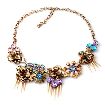 

New Luxury Fashion Gold Crystal Flowers Necklace & Pendant Choker Statement Necklace for Women