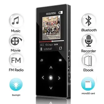 

MP4 Player with Bluetooth 16GB Touch Button HiFi Lossless Music Player 1.8 Inch TFT Screen Built-in Speaker MP4 Audio Player