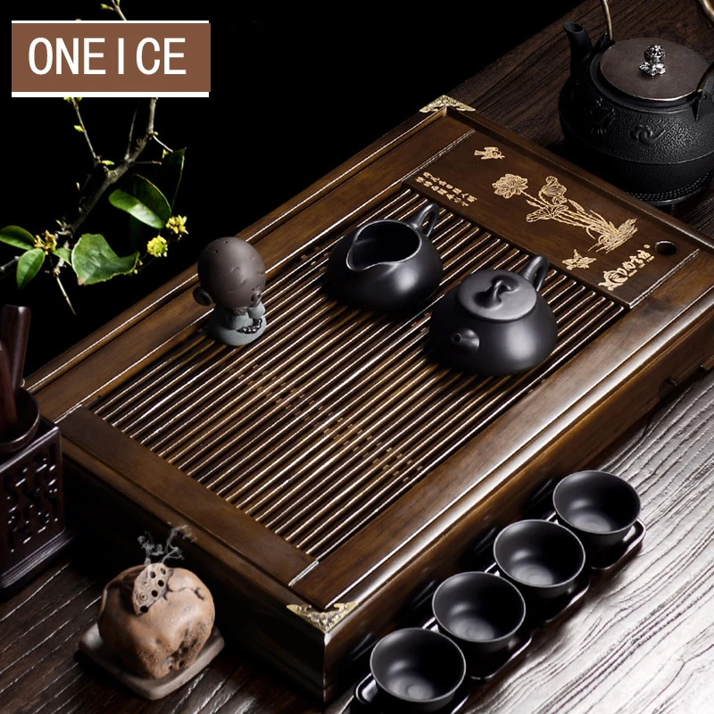

Chinese Kung Fu Bamboo Wood Gongfu Tea Tray Set Clay small clear Lotus tea-tray Large Tea table High Quality
