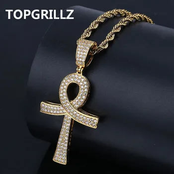 

TOPGRILLZ Hip Hop Key Cross Pendant Copper Gold/Silver Color Plated Iced Out Micro Paved AAA CZ Necklace Men Women Jewelry Gifts
