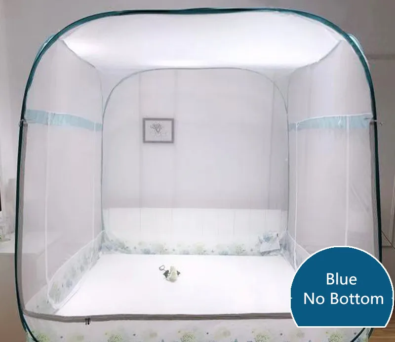 Напечатанная синяя москитная сетка для взрослых двойная кровать Бытовая Складная сетка тент юрта навес против комаров трехдверная сетка сетки - Цвет: DD xiuqiuhualanhuidi