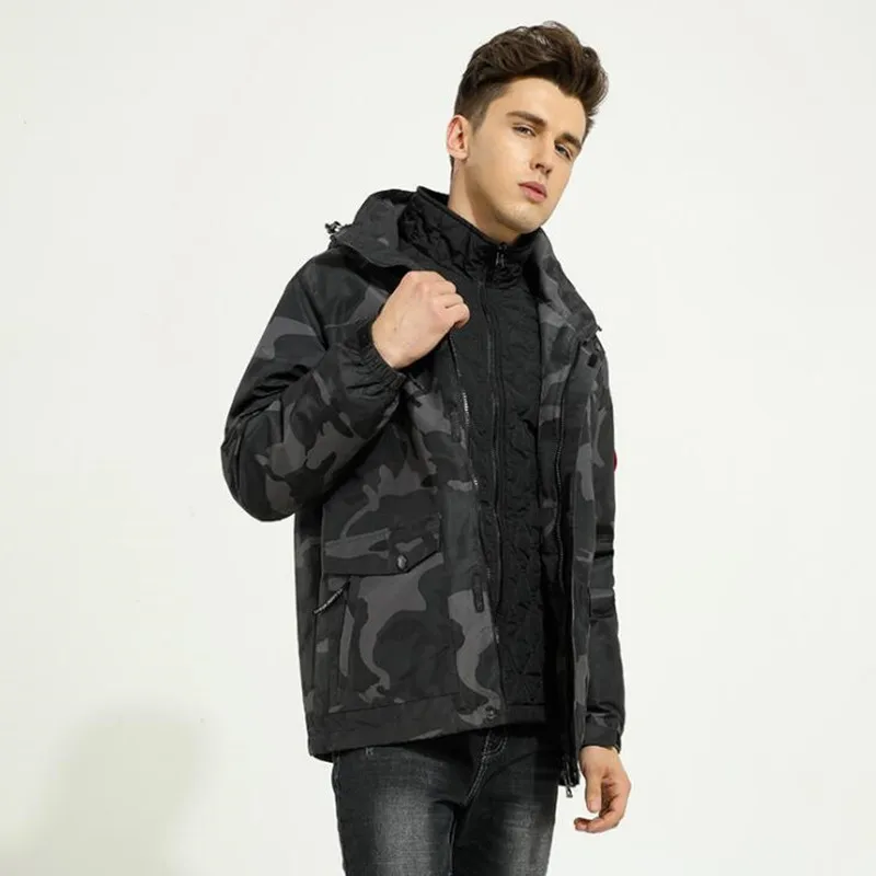 

New Brand Heated jacket Mens Outdoor Camping Trekking Climbing Hiking Jackets For Waterproof Windproof Warm men's coat 3in1