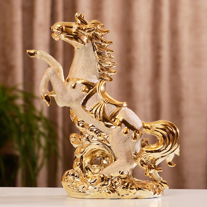 

Modern Luxury Resin Gold Plated Horse Home Furnishing Decor Jade Ceramic White Horse Office