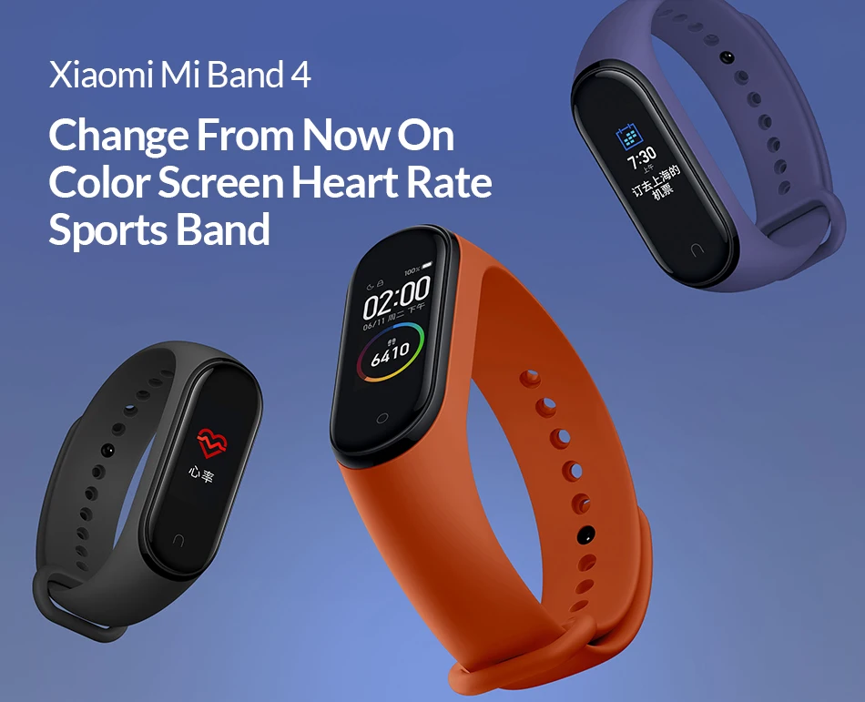 Xiaomi mi-браслет 4 Smart mi Band цветной экран браслет пульсометр Фитнес Спорт Музыка Bluetooth 50 м водонепроницаемый