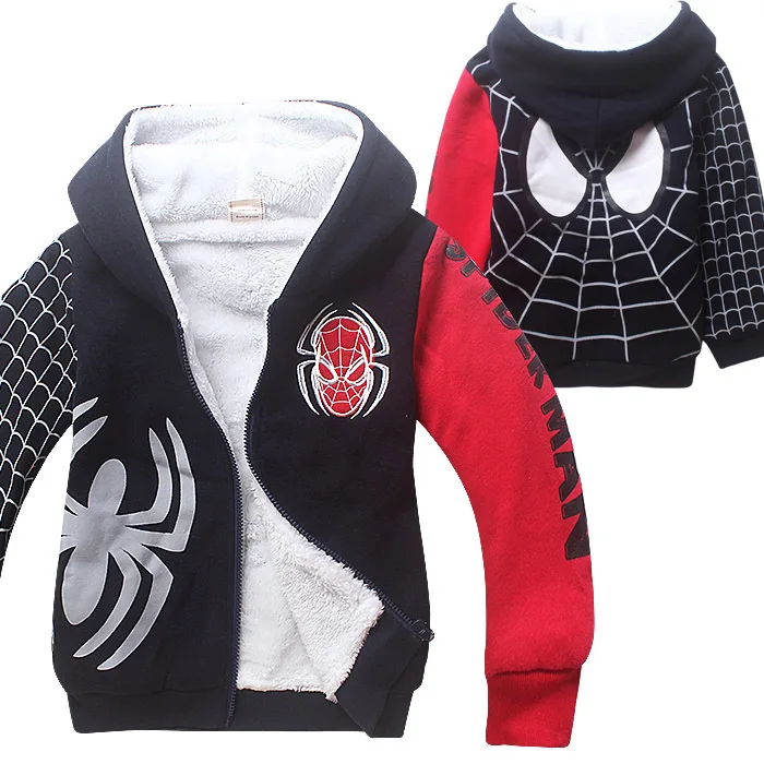 

2017 Spider Man Cartoon Children Autumn Winter Sport Hoodies Thick Coat Double Coral Cotton Velvet Zipper Outfit for 4-12 T