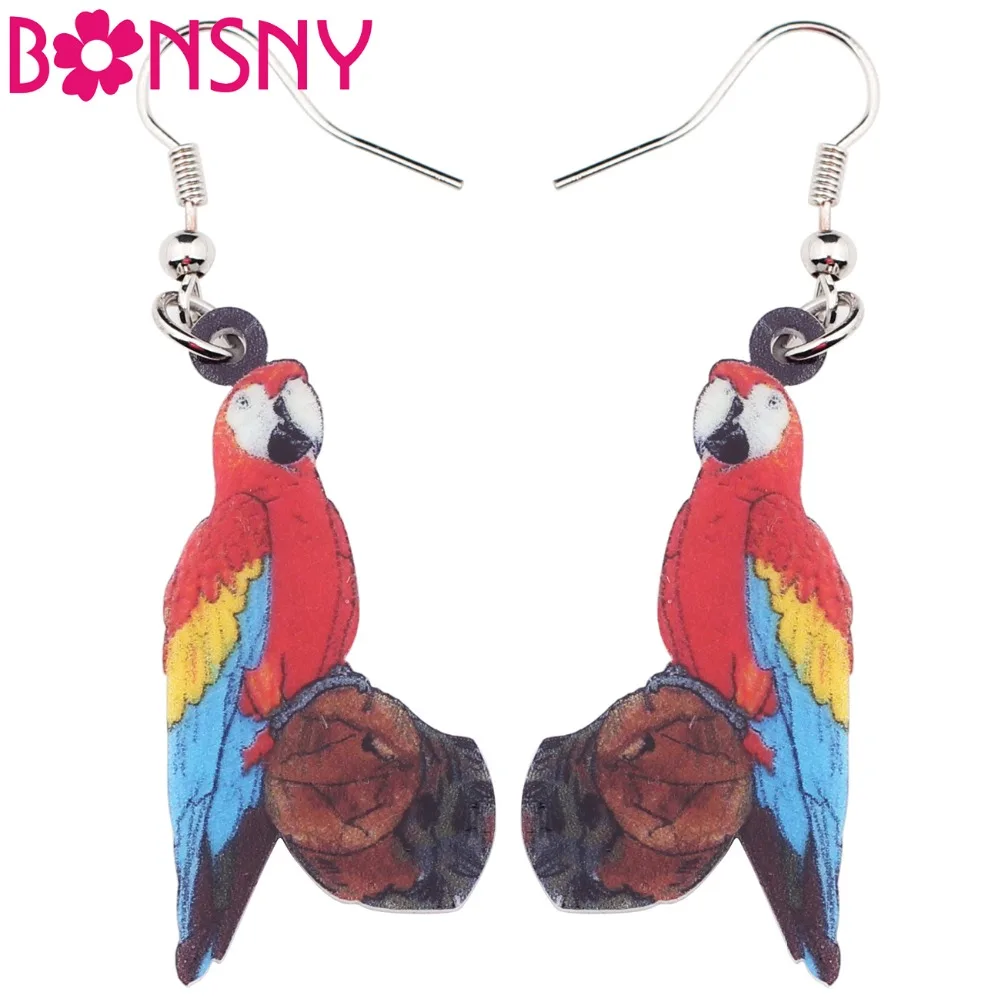 

Bonsny Acrylic Tropic Jungle Parrot Wood Earrings Big Long Drop Dangle Fashion Animal Jewelry For Girls Women Accessories Bulk