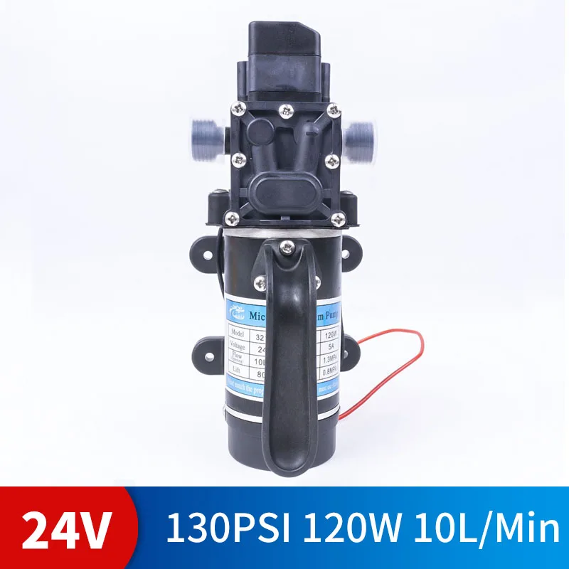 

DC 24V 120W 130PSI 10L / Min water high pressure diaphragm self-priming pump agricultural electric water pump car wash spray