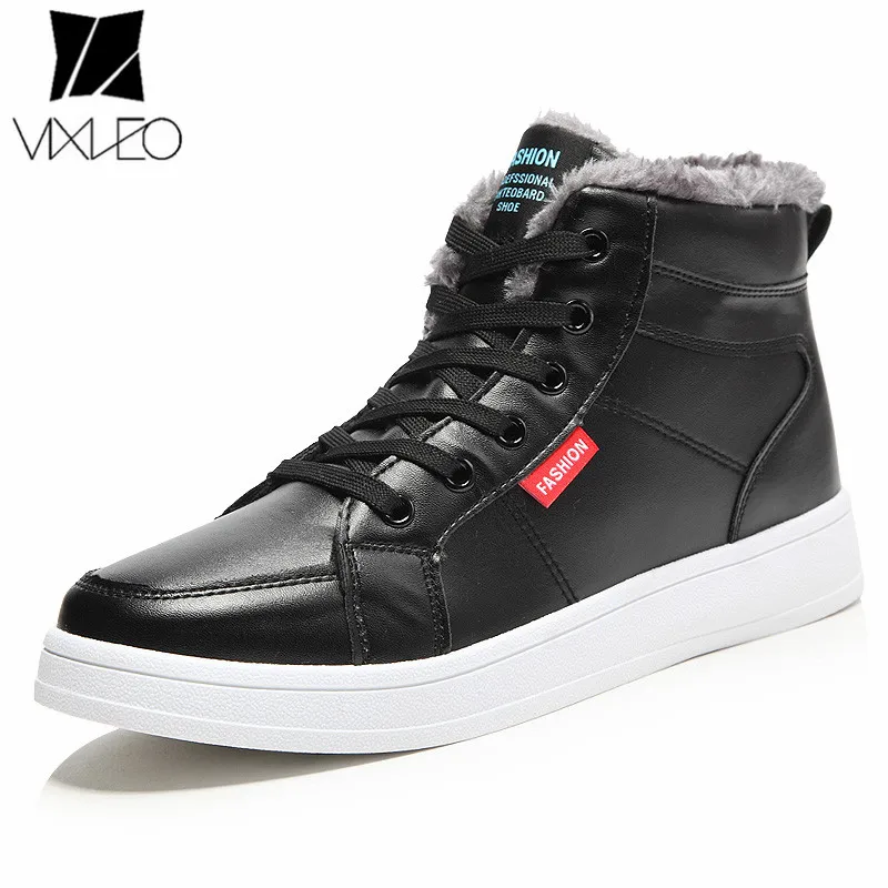

VIXLEO New Arrival 2017 Fashion Men Warm Ankle boots High Quality Flats Shoes Black Men's Casual High Top Shoes