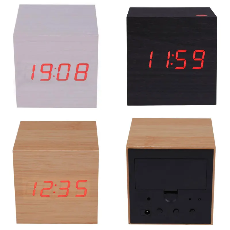 

New USB New Desktop Wood Living Room Electronic Multifunction LED Display Desk Alarm Clock Table Decoration Drop JY
