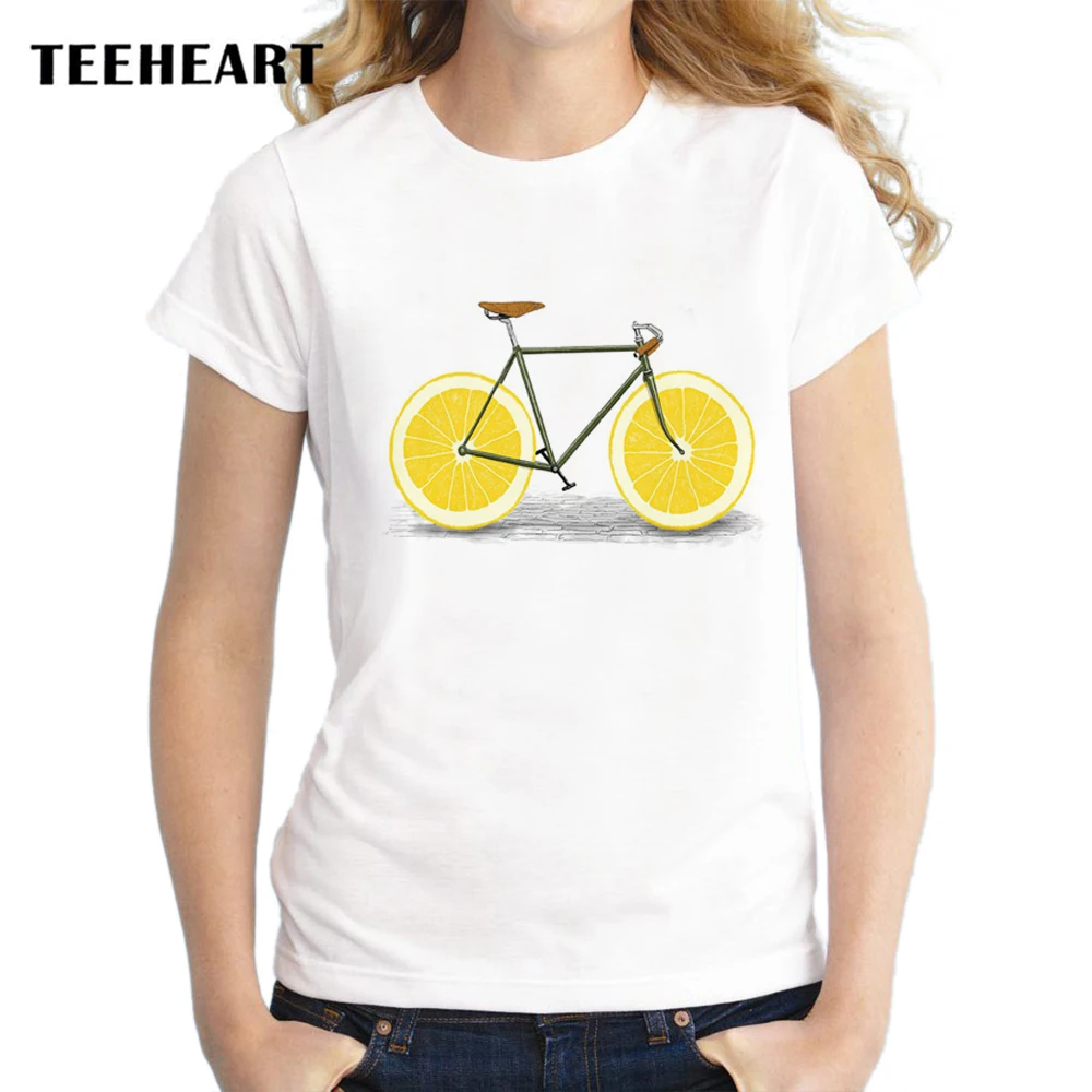 

TEEHEART 2017 Summer Healthy Ride T-Shirt Women's Funny Hipster Lemon Bicycle Print Female Short Sleeve O-Neck Tops Tee za079