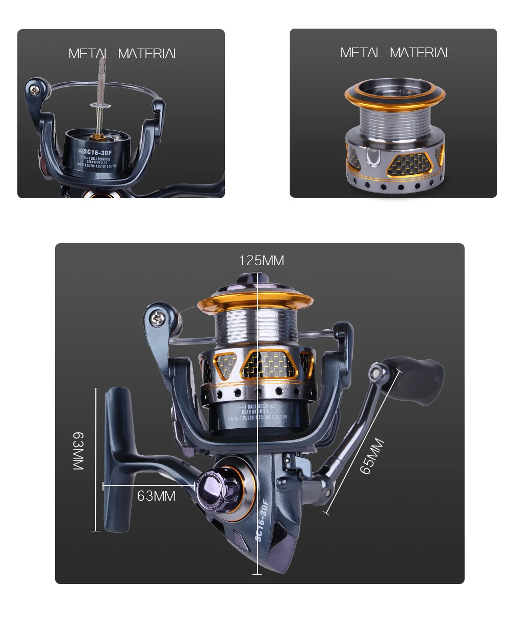 Molinete de Fiação Rolamentos de Esferas Toda a Pesca da Carpa de Metal 9 + 1 W.p.e Alta Velocidade 5.5: 1 Pesca Enfrentar Roda Fiação Sc16-30f - 40f 5 Esporte e Lazer
