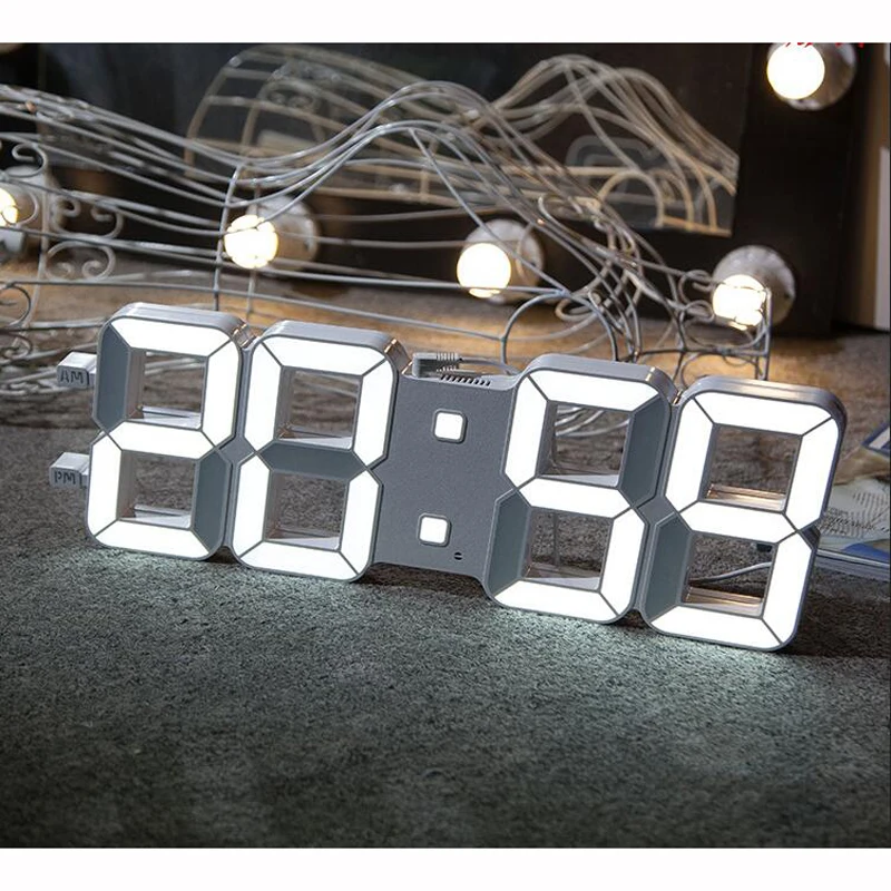 

3D LED Digital Wall Clock with Light Sensor Automatically Dimming Large Numerals Highly Visible for Gym Media Room Church White