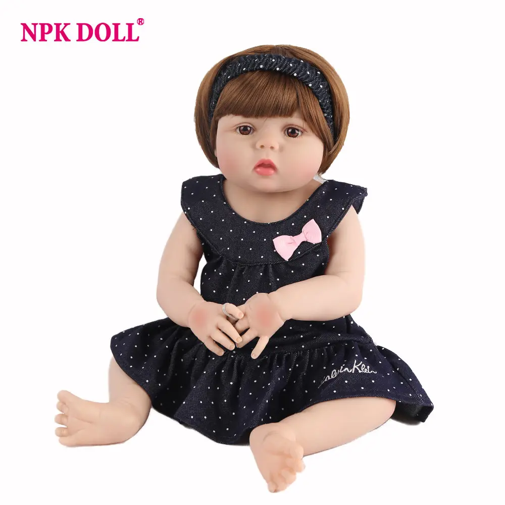 Reborn Baby Doll 22 дюймов полный игрушки для виниловой ванны LoL каштановые волосы парики