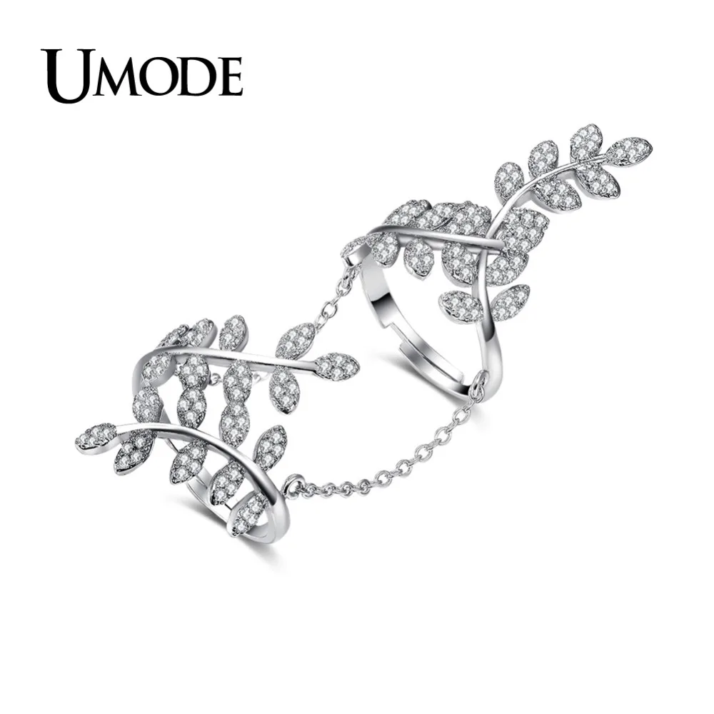 

UMODE Bijoux Femme Bohemia Style Full Finger Rings for Women Micro CZ Crystal Pave Tree Branch Leaves Jewelry Party Ring AUR0266
