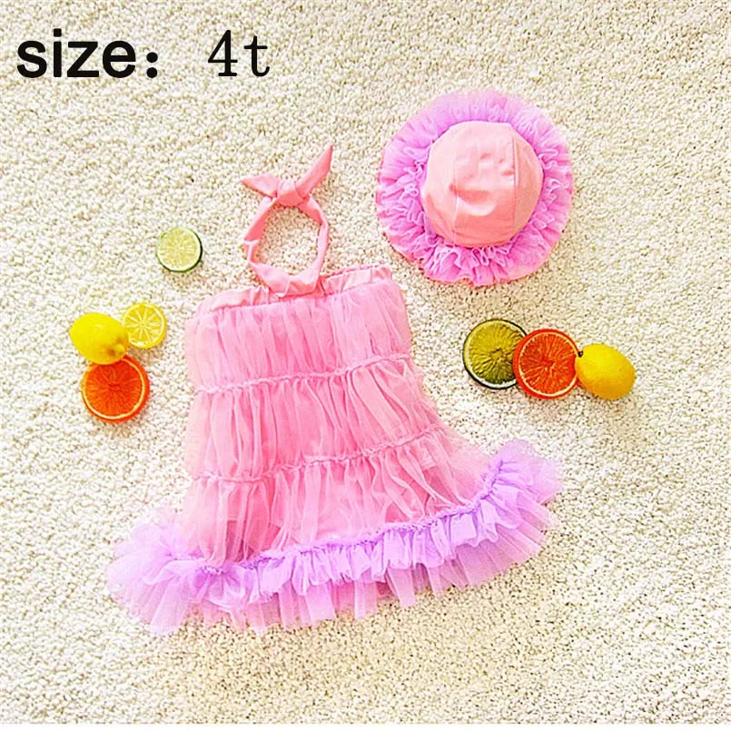 2-7Yrs Одежда для маленьких девочек оборками сетки ярких цветов бикини принцессы купальники Юбка-брюки для девочек, многослойная юбка-пачка лето - Цвет: pink 4t