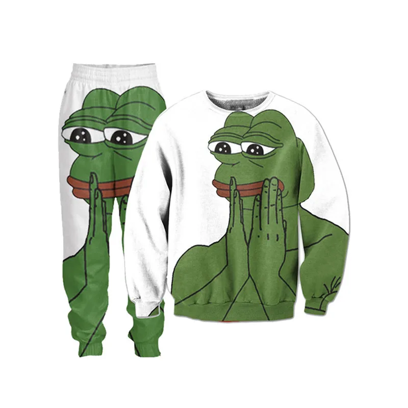 

Pepe Frog 3D All Over Printed Crewneck Sweatshirts Sweatpants Tracksuits Streetwear Kid Women Men Sets US Size Dropship