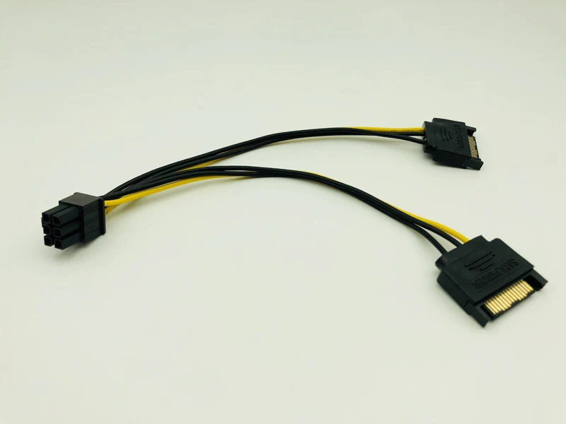 PCI-E PCIe PCI Express Dual 15Pin SATA Male to 6pin Graphics Video Display Card Dual SATA to 6pin Power Cable for ETH BTC Mining