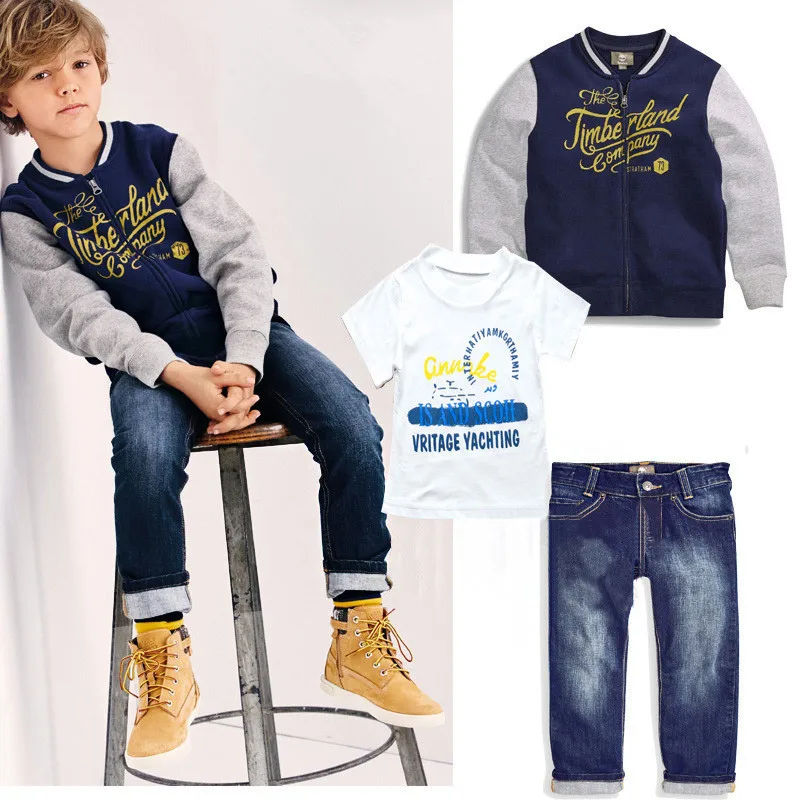 2016 new boy 3pcs suit autumn coat t shirt jeans clothes set baby boy clothes sports