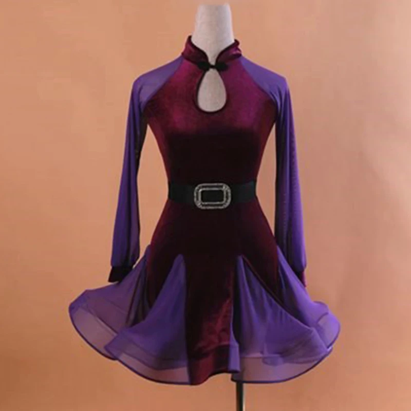 

Girls Latin Dance Competition Dresses Slim Dance Wear For Tango Salsa Rumba Ballroom Children Stitching Dancing Clothes DC1114