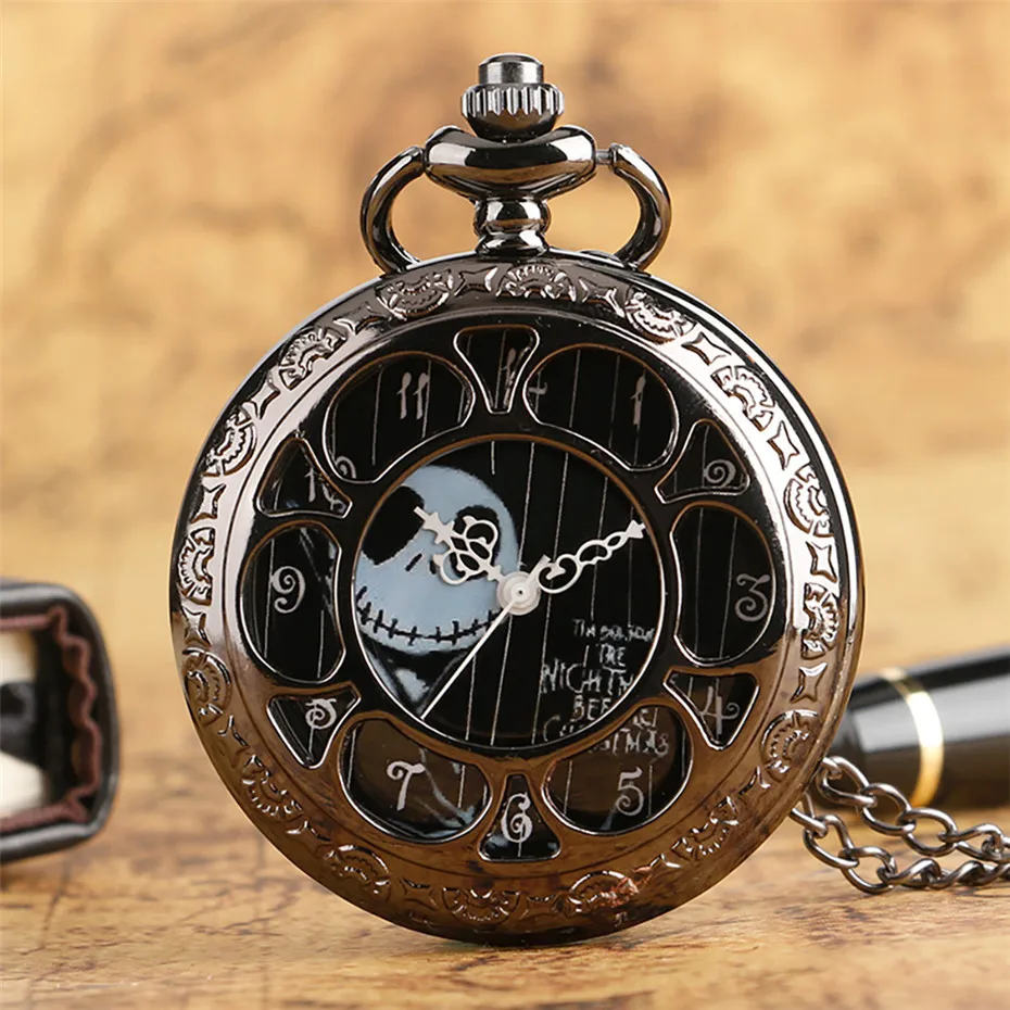 Steampunk Tim Burtons Nightmare Before Christmas Hollow Quartz Pocket Watch For Jack Skellington And Sally Men Women Gift (7)