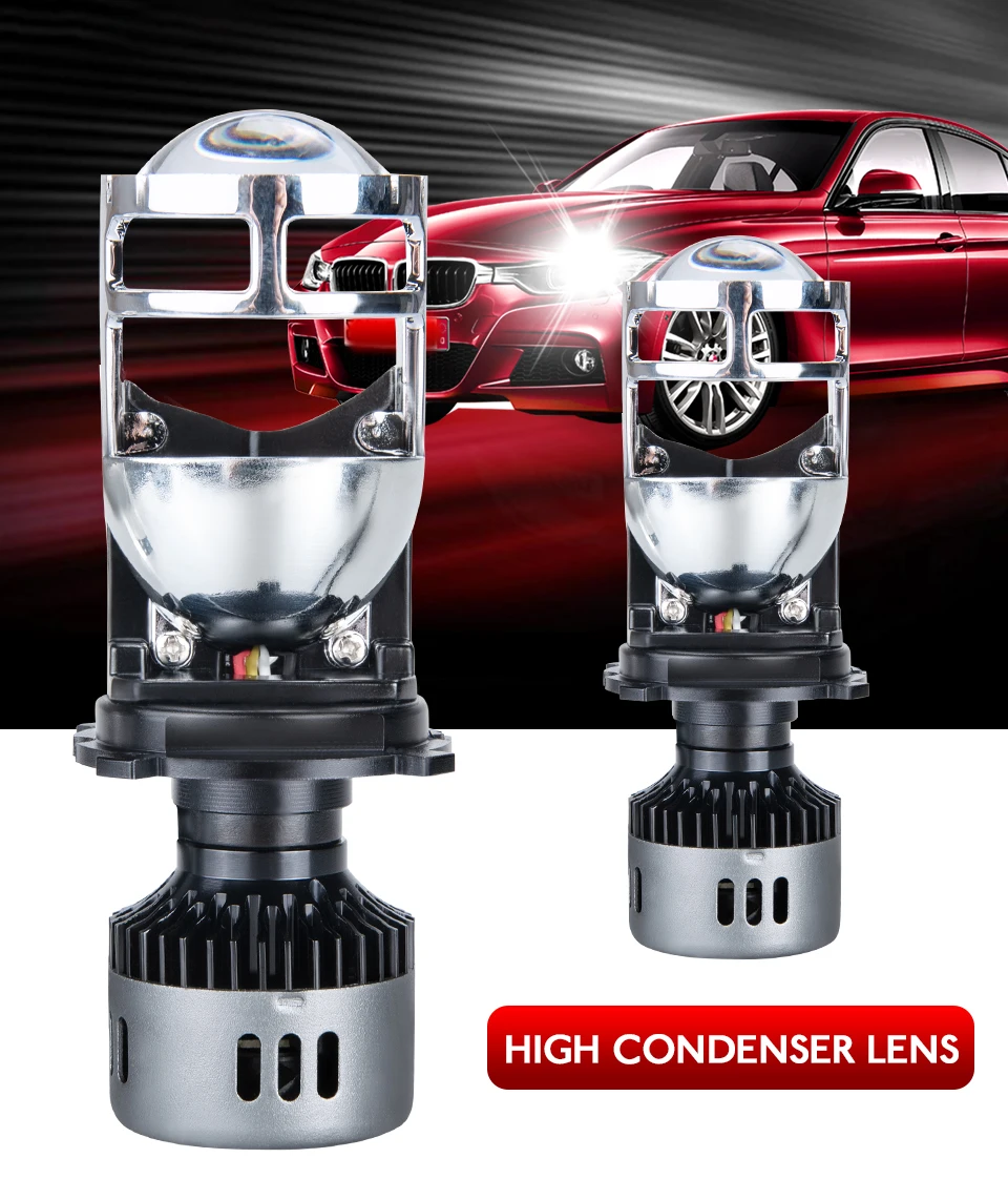 Aceersun H4 LED H4 Spotlight car headlight 6500K Hi L o beam Bulb CANBUS have Mini Projector Lens 48W 9600LM 12V 24V 9003 HB2 (1)