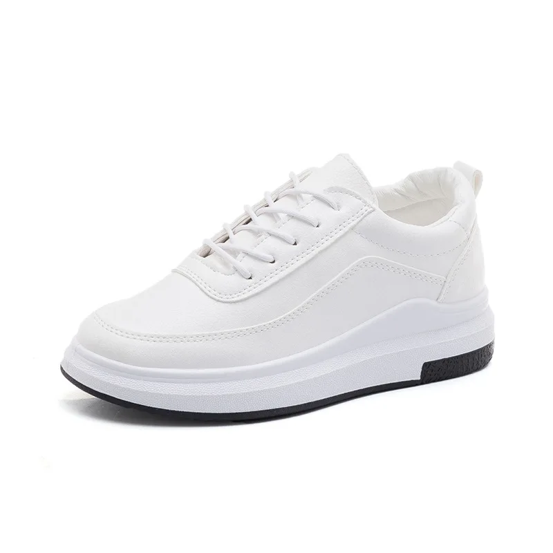 

White Vulcanized Ladies PU Leather Solid Tennis Shoes Female Fashion Casual Footwear