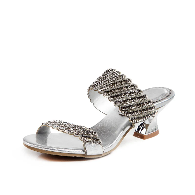 G-sparrow Womens Summer Elegant Fashion Chunky High Heels Shoes Ladies Casual Peep Toe Slippers Gold Silver Purple Black 6cm19