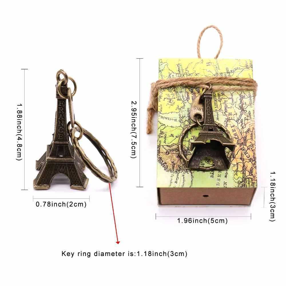 50 шт. Свадебные сувениры Подарочная коробка для конфет+ брелок «Эйфелева башня», Винтажный дизайн для гостей, свадебные праздничные украшения вечерние
