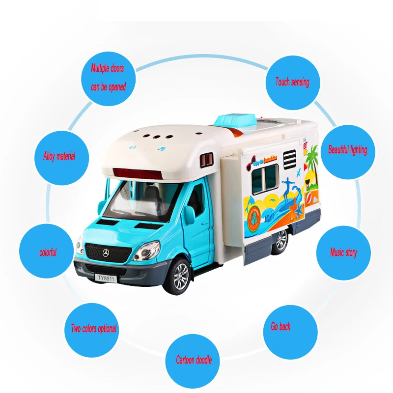 

Alloy Cars Model 1:32 Toy Car Model With Sound Light For Car Toy RV Luxury Travel Car Simulation Children's Toys 8911B