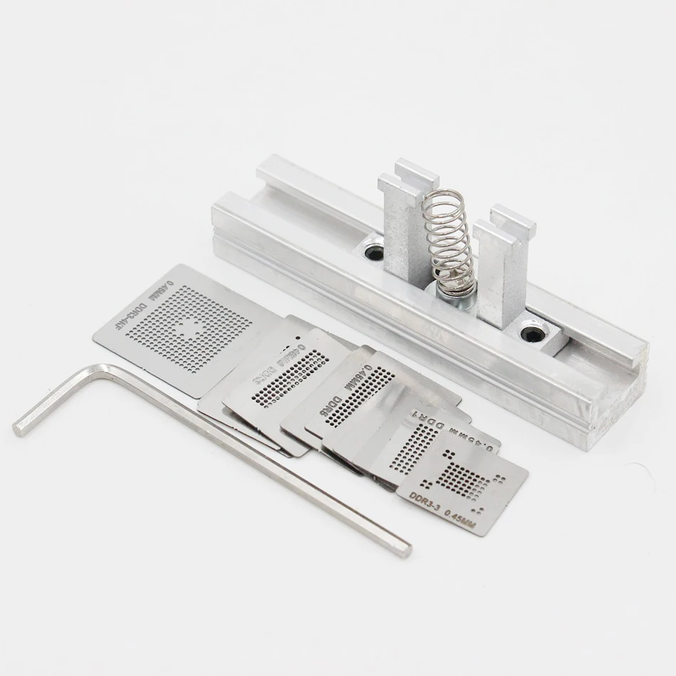 

12pcs BGA Directly Heat Reballing Universal Stencils with Template Jig For SMT SMD Chip Rework + BGA Reballing Station Jig Kit