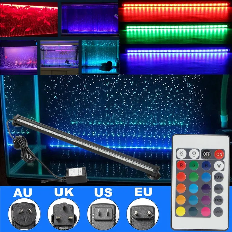 

46cm IP68 RGB LED Light Bulb Tube 5W Bubble Fish Tank Aquarium Lamp Lighting 27 SMD Light Strip Submersible with Remote Control