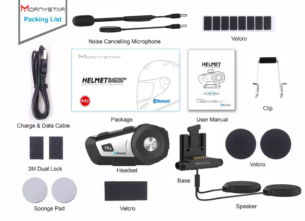 Mornystar M3 Bluetooth мотоциклетный шлем Интерком FM Переговорная гарнитура+ мягкий микрофон для полного лица шлем