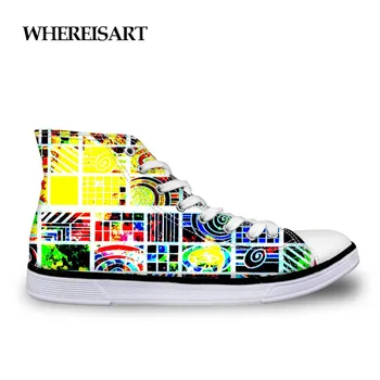 

WHEREISART Shoes Male Music Note Men Shoes Casual Breathable Drumming Graffiti Print Vulcanize Shoes High Top Sneakers For Men