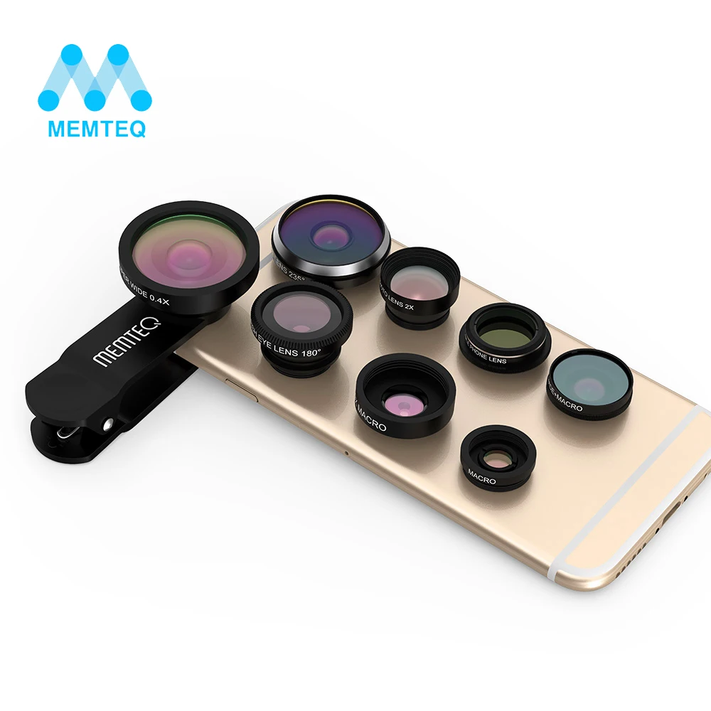 

MEMTEQ 8 in 1 Clip-on Cell Phone Lens camera lens,Super Fisheye + Wide Angle + Macro Camera Lens + EXT barlow 2X +CPL polarizer
