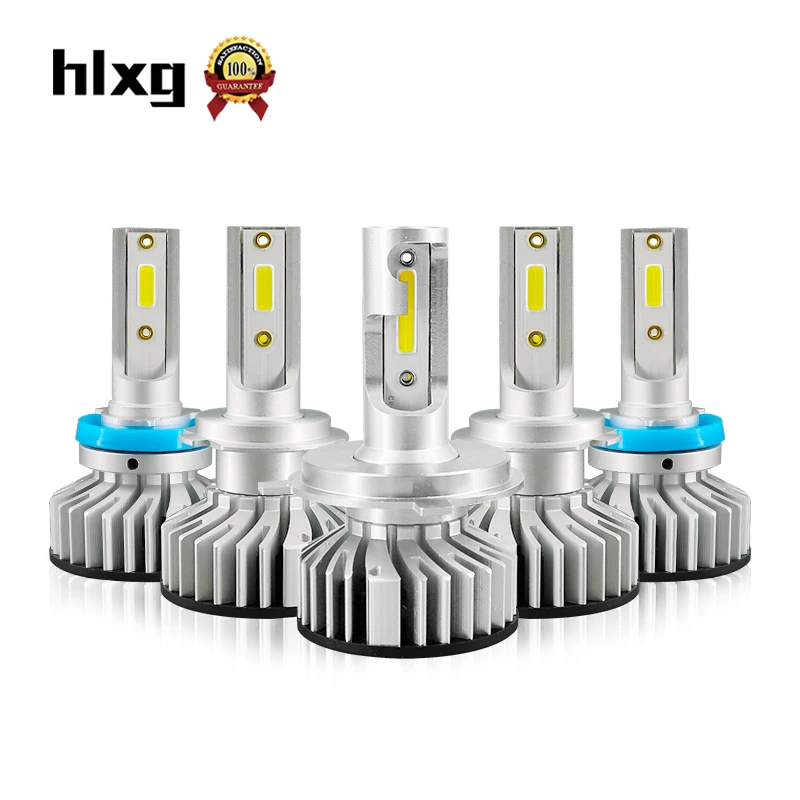 HLXG 2 шт Мини Размер H7 светодиодные лампы H1 Led H3 H11 9005 9006 огни 6000K 12V 50W 10000LM